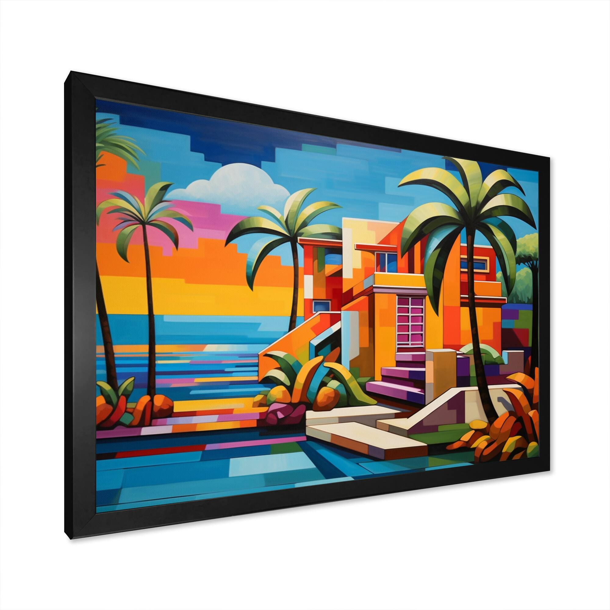 Designart "Pop Art Palm Beach In Color I" Nautical & Beach Framed